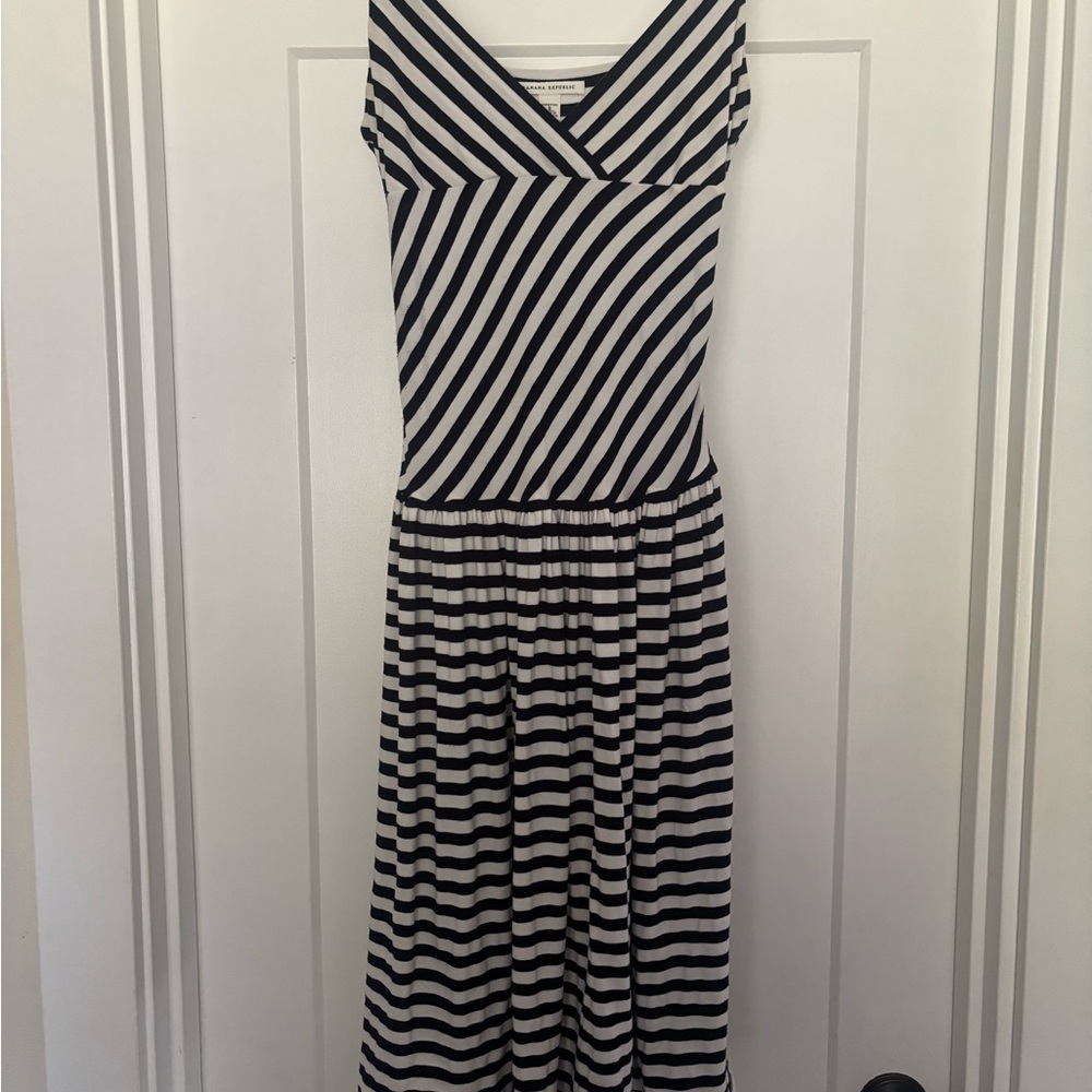 Banana Republic Black and White Striped Midi Dress